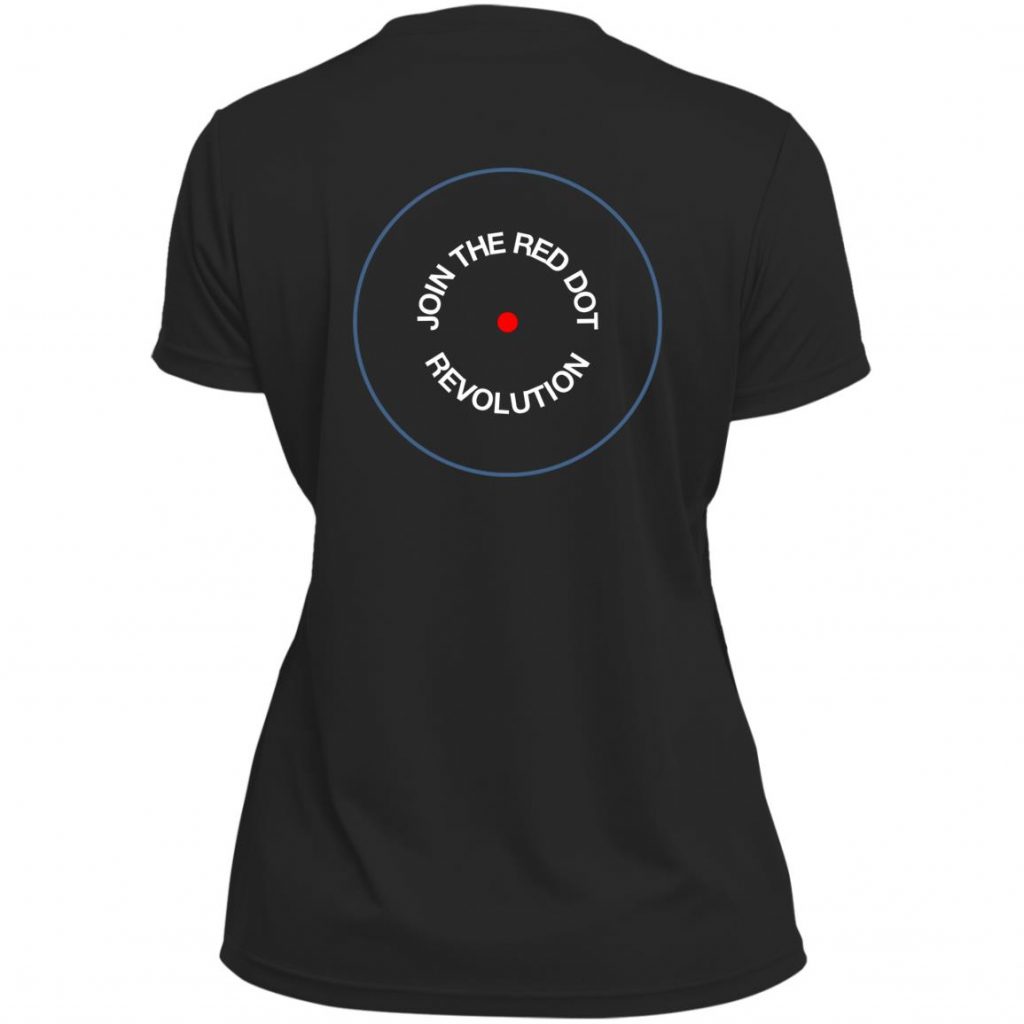 "Join the Red Dot Revolution" Ladies' Sleeveless V-Neck Performance Tee - Back print